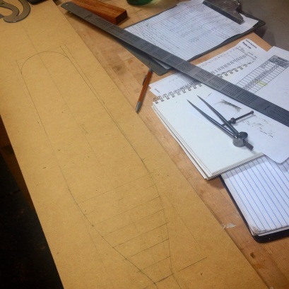 Sketching the paddle on the fibre board